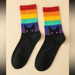 🐈‍⬛ Awesome Colorful Rainbow Black Kitty Cat Socks 🌈